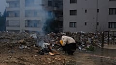 Throughout the Hatay region, people are making fires from rubble to keep warm in the winter months. Antakya, Turkey, Saturday 3rd February, 2024