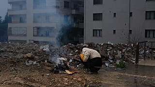 Throughout the Hatay region, people are making fires from rubble to keep warm in the winter months. Antakya, Turkey, Saturday 3rd February, 2024