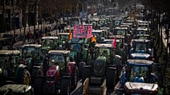 Çiftçiler, 7 Şubat 2024 Çarşamba günü İspanya'nın Barselona kentinde düzenlenen bir protesto sırasında traktörlerini sürdü