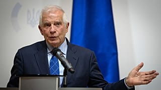 European Union's foreign policy chief Josep Borrell attends a joint news conference with Ukrainian Foreign Minister Dmytro Kuleba following their talks in Kyiv, Ukraine, Wed.
