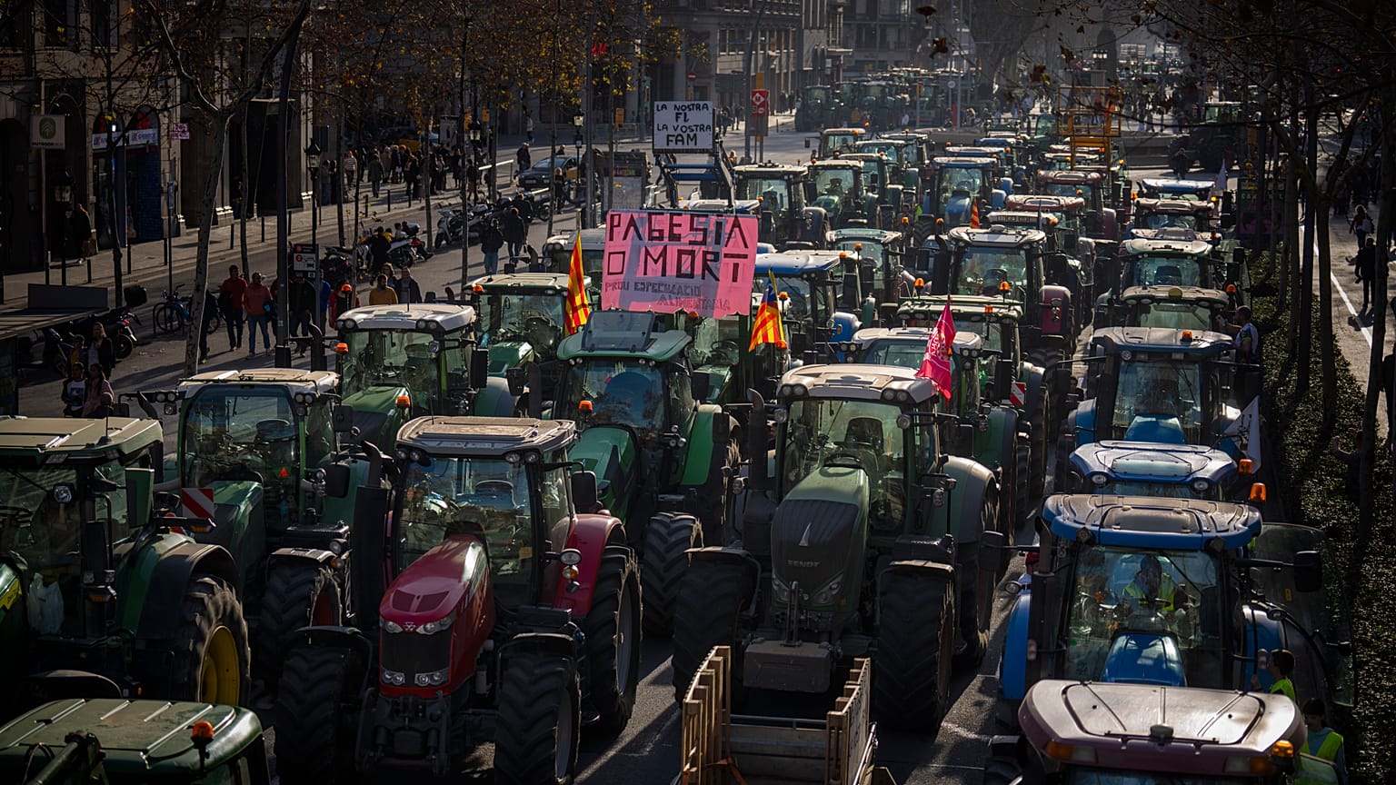 Protesta de agricultores en Barcelona el miércoles 7 de febrero de 2024