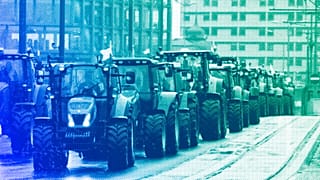 Landwirte fahren mit Traktor in die polnische Stadt Poznan als Teil eines landesweiten Bauernprotests gegen die Agrarpolitik der Europäischen Union, Februar 2024