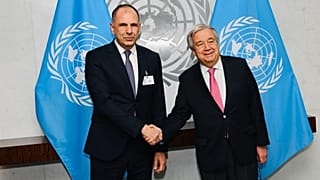 Ο Έλληνας ΥΠΕΞ, Γιώργος Γεραπετρίτης, και ο ΓΓ του ΟΗΕ, Αντόνιο Γκουτέρες