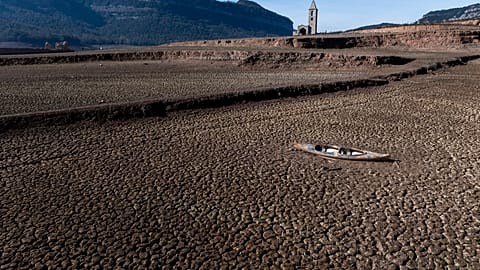 The almost empty Sau reservoir north of Barcelona last week. The city has declared a drought emergency after years of low rainfall.
