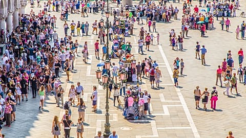 Crowds in St Mark's Square, Venice.