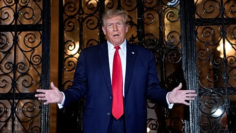 Republican presidential candidate former President Donald Trump speaks at his Mar-a-Lago estate, Feb. 16, 2024, in Palm Beach, Fla.