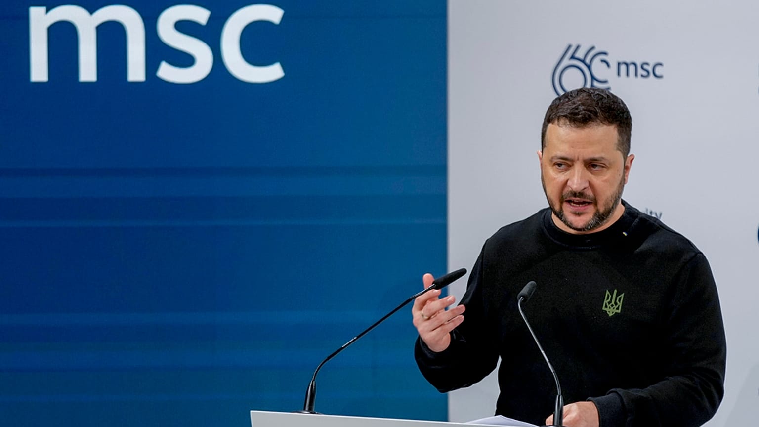 Der ukrainische Präsident Wolodymyr Selenskyj auf der 60. Münchner Sicherheitskonferenz im Hotel Bayerischer Hof in München, 17. Februar 2024.