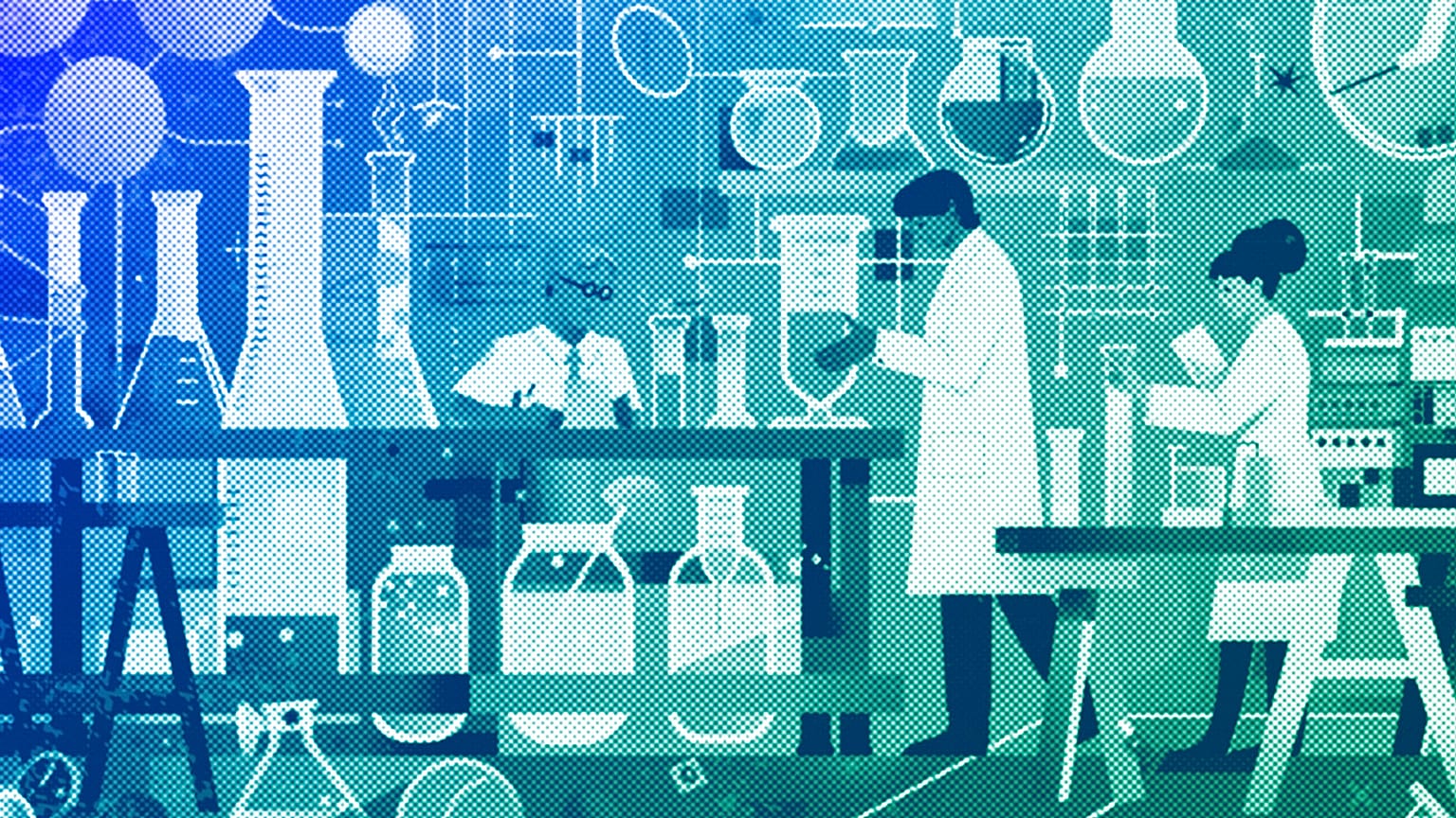 European scientists at work, illustration