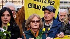 Giulio Regeni's parents, Paola and Claudio, prior to the start of the trial for the killing of their son in Rome on Tuesday, February 20. 