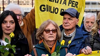 Giulio Regeni's parents, Paola and Claudio, prior to the start of the trial for the killing of their son in Rome on Tuesday, February 20.