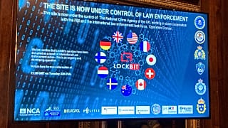Первая страница сайта LockBit в даркнете со словами "этот сайт теперь находится под контролем правоохранительных органов"