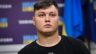 photo taken Sept. 5, 2023 Russian defector Maksim Kuzminov attends a press conference in Kyiv, Ukraine