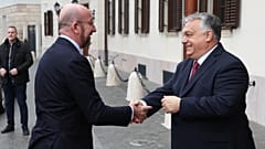 European Council President Charles Michel (left) meets Viktor Orbán in Budapest, November 2023