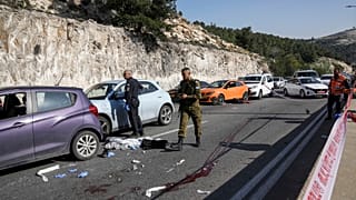 Le forze di sicurezza israeliane sul luogo di un attacco vicino all’insediamento di Maale Adumim in Cisgiordania