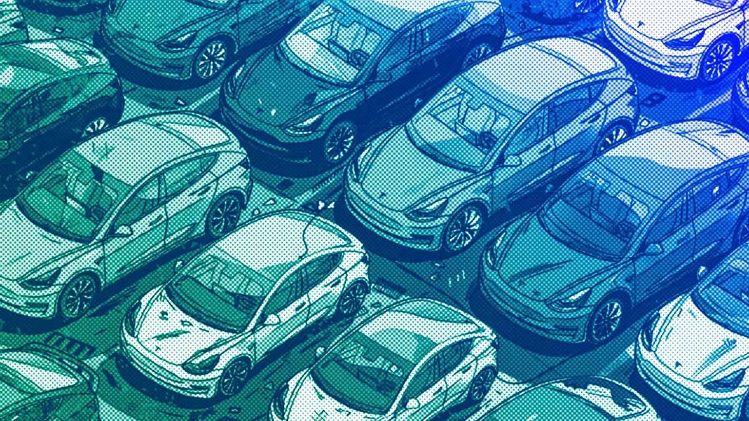 Electric vehicles parked to be sold, illustration