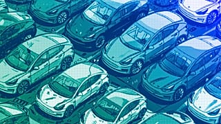 Electric vehicles parked to be sold, illustration