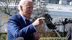  President Joe Biden talks with reporters before boarding Marine One on the South Lawn of the White House, Tuesday, Feb. 20, 2024