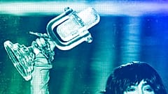 The Eurovision Song Contest trophy held by Sweden's Loreen after the Grand Final in Liverpool, May 2023