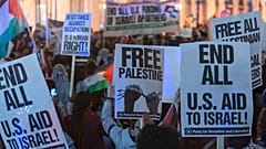 مظاهرة مؤيدة للفلسطينيين ولوقف اطلاق النار في واشنطن. 