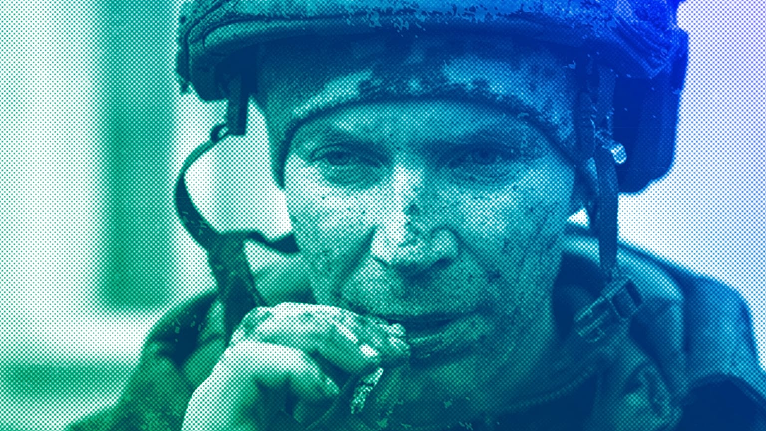 A Ukrainian serviceman who recently returned from the trenches of Bakhmut smokes a cigarette in Chasiv Yar, March 2023