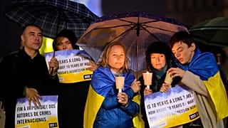 Un rassemblement en soutien au peuple ukrainien, samedi à Lisbonne au Portugal.