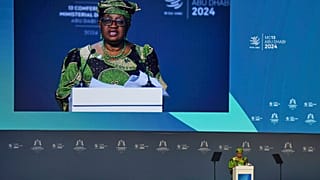 World Trade Organization Director-General Ngozi Okonjo-Iweala speaks at a WTO summit in Abu Dhabi, United Arab Emirates, Monday, Feb. 26, 2024.