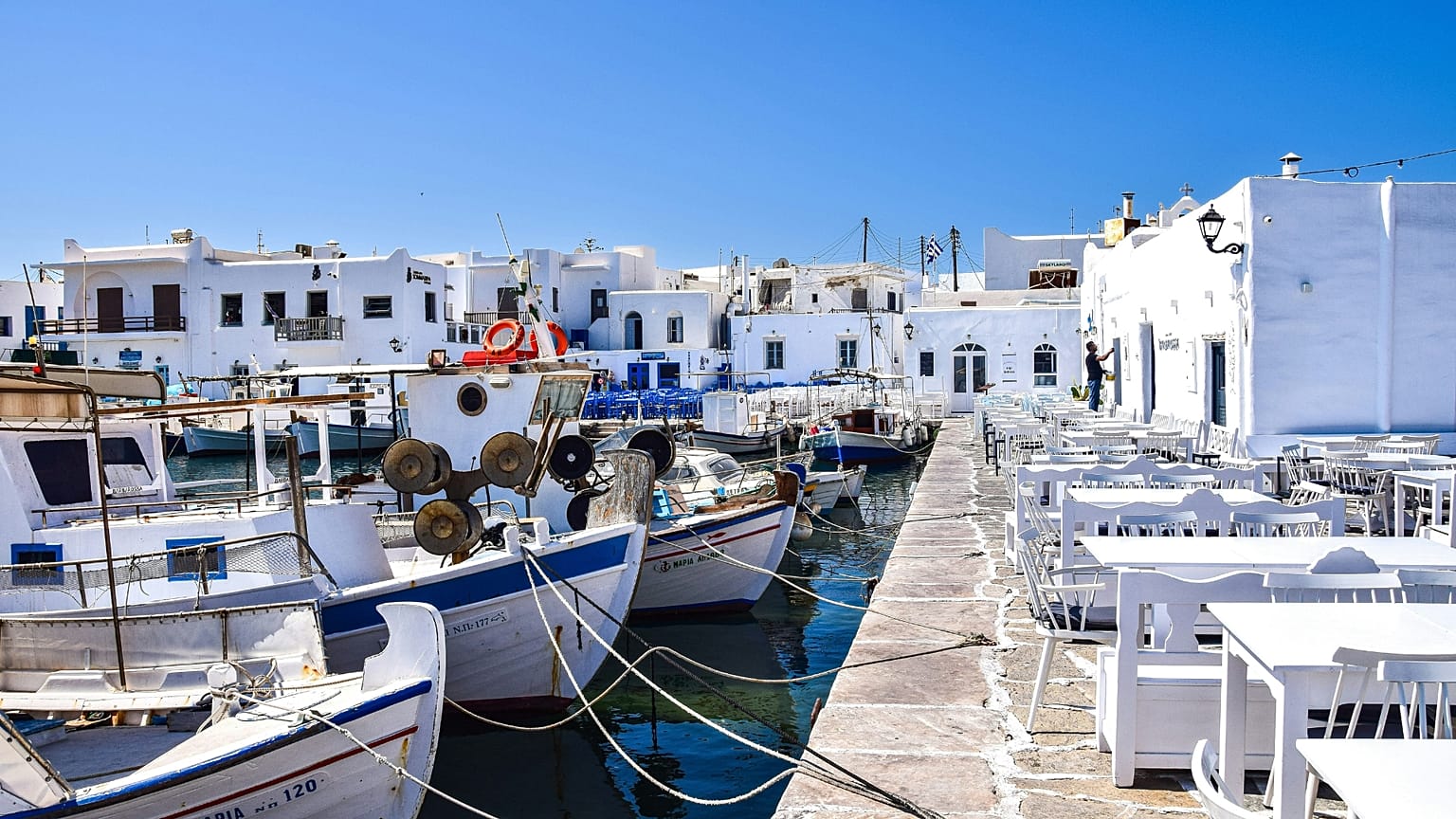Boats in the harbour in Paros. Greece.