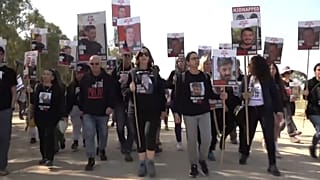 Marche de proches d'otages israéliens, mercredi 28 février 2024.
