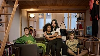 Maria Arrechea with friends, Mayuko Nicolaysen, Pau and Leno in her apartment in Berlin, Germany