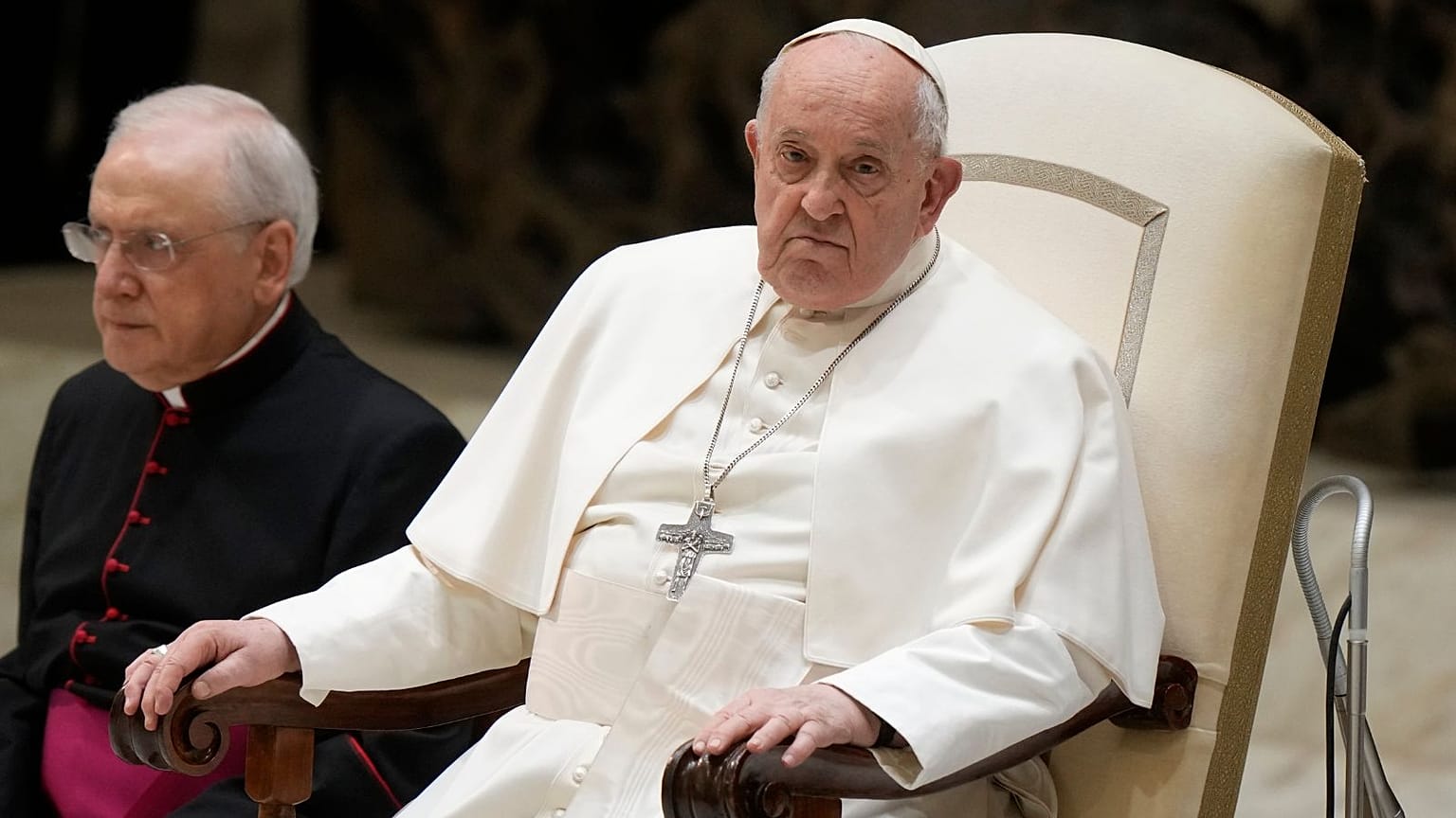 Pope Francis attends his weekly general audience in the Paul VI Hall, at the Vatican, Wednesday, Feb. 28, 2024. 