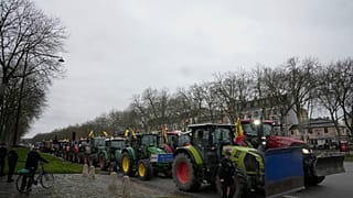 Tractors are parked during a protest, near the Chateau de Versailles, outside Paris, Friday, March 1, 2024 Angry farmers demand more government support and simpler regulations