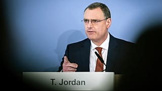 Swiss National Bank's (SNB) Chairman of the Governing Board Thomas Jordan speaks, during a Swiss National Bank press conference, in Zurich, Switzerland. March 23, 2023.