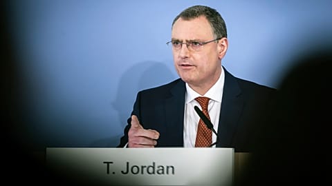 Swiss National Bank's (SNB) Chairman of the Governing Board Thomas Jordan speaks, during a Swiss National Bank press conference, in Zurich, Switzerland. March 23, 2023.