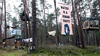 Ambientalisti occupano un'area della foresta di Gronheide, vicino a Berlino, venerdì 1 marzo 2024