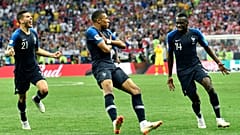 France's Kylian Mbappé celebrates after scoring his side's fourth goal during the final match between France and Croatia at the World Cup in Moscow, Russia, 15 July 2018
