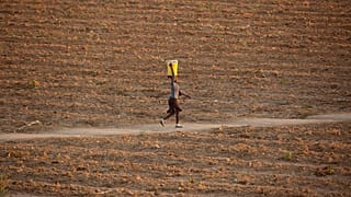 Una mujer camina por un sendero en un campo desierto en Zvimba, zona rural de Zimbabwe, el 26 de junio de 2021.