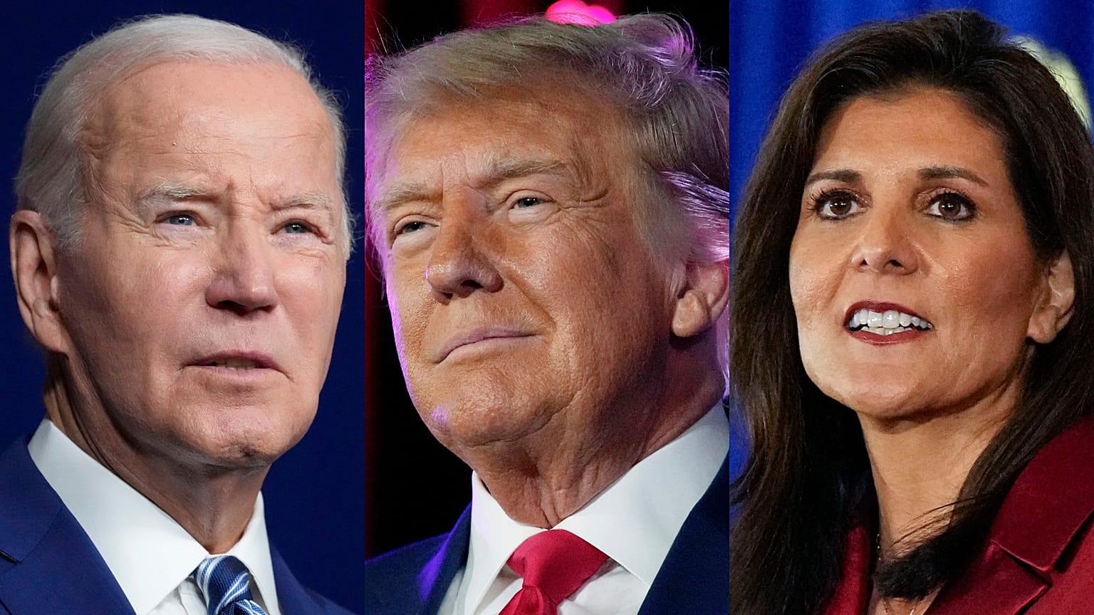 President Joe Biden, former President Donald Trump and former UN Ambassador Nikki Haley