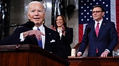Le président américainJoe Biden prononce le discours sur l'état de l'Union devant le Congrès au Capitole, le 7 mars 2024, à Washington.