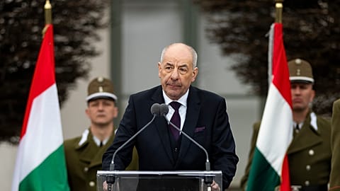Hungary's newly elected president Tamas Sulyok gives a ceremonial speech at his inauguration ceremony in Budapest, Hungary, Sunday, March 10, 2024.