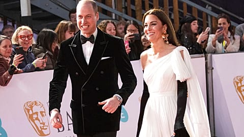 A trónörökös és a walesi hercegné 2023-ban, a BAFTA díjátadó ünnepségére érkezve