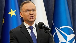 Le président polonais Andrzej Duda s'adresse aux médias à Varsovie, Pologne, le mercredi 10 janvier 2024.