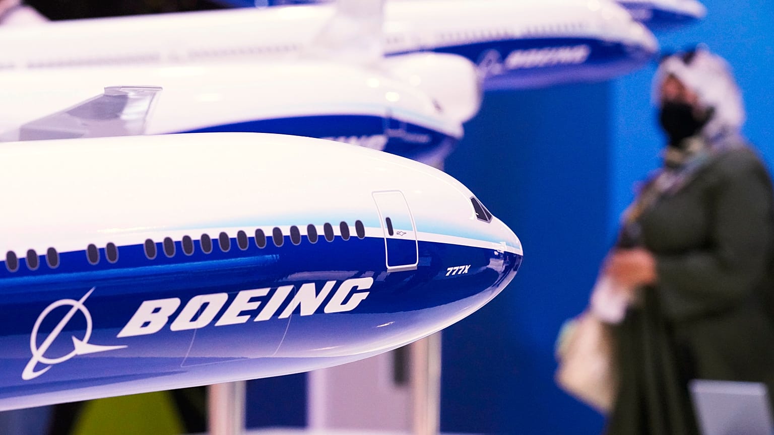 Models of Boeing aircraft at the Dubai Air Show in Dubai, United Arab Emirates, Wednesday, Nov. 17, 2021. 