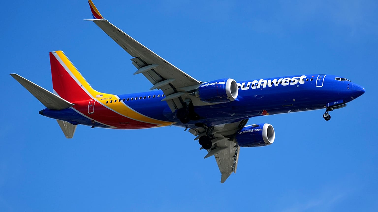 A Southwest airlines plane lands at Sarasota International Airport in Sarasota, Fla., on Monday, February 9, 2024 (AP Photo/Gene J. Puskar)