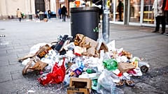 The scale of Europe's packaging waste problem is quickly made clear when cleaning services go on strike, as here in Munich last year.