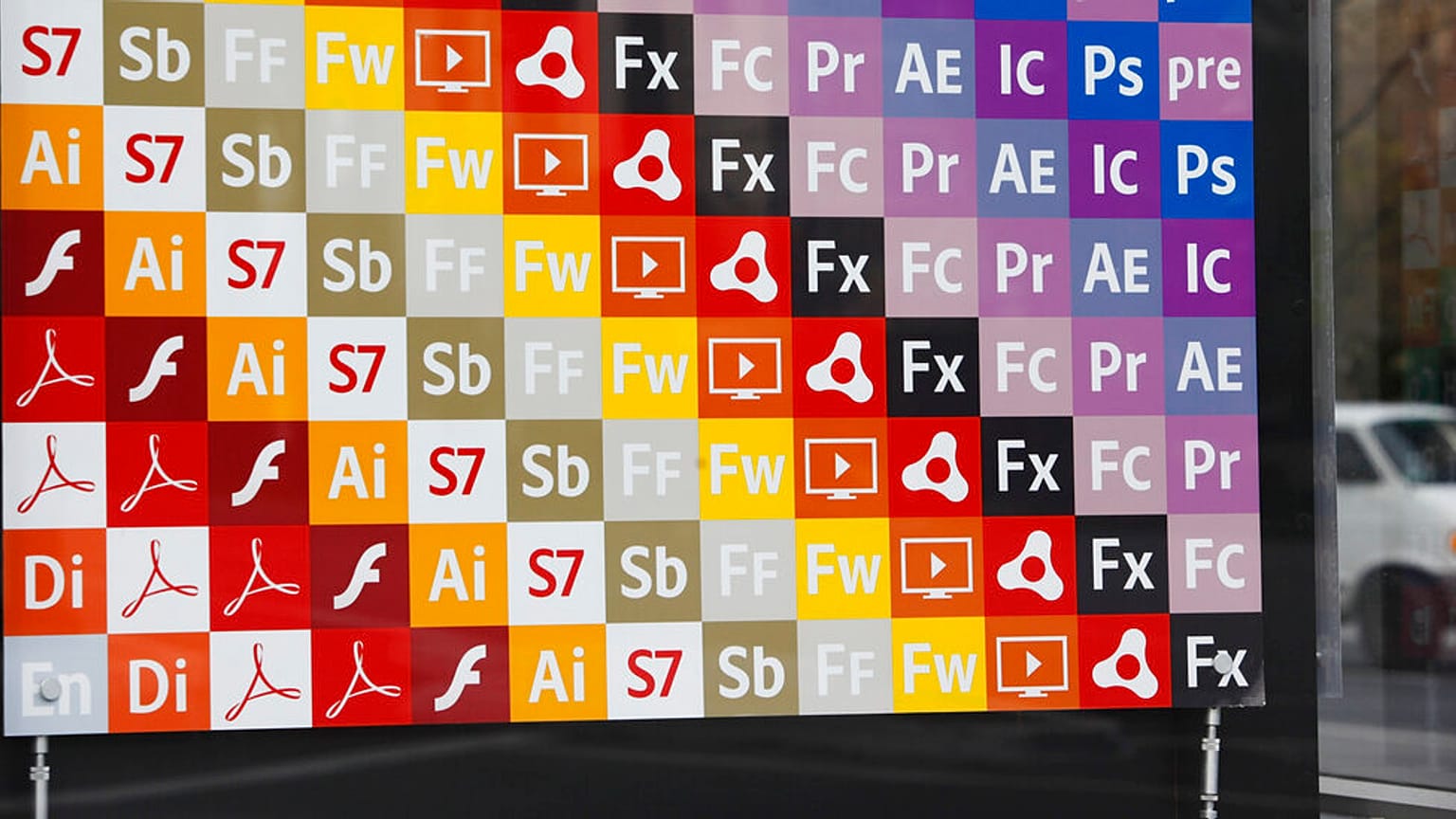 Adobe program logos are shown at Adobe headquarters in San Jose, Calif., Tuesday, Dec. 15, 2009.  