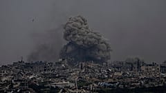 Smoke and explosions rise inside the Gaza Strip, as seen from southern Israel, Sunday, Sunday, March 17, 2024.