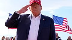  Republican presidential candidate former President Donald Trump salutes at a campaign rally 16 March, 2024, in Vandalia, Ohio.