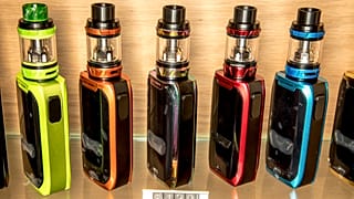 This shows a row of vapes in an Auckland store.