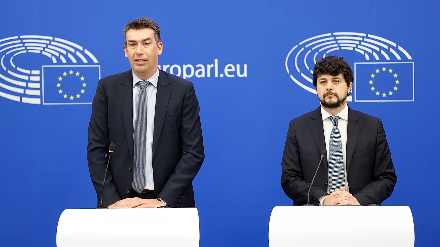 MEPs Dragos Tudorache and Brando Benifei, who were leading on the AI Act in the parliament.