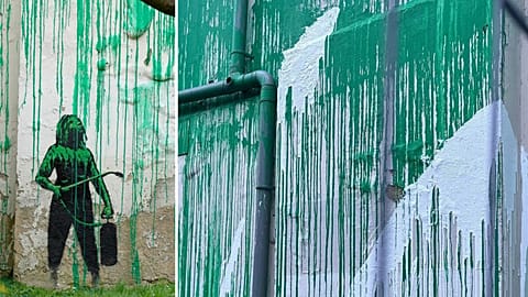 Banksy's most recent work has been defaced with white paint 